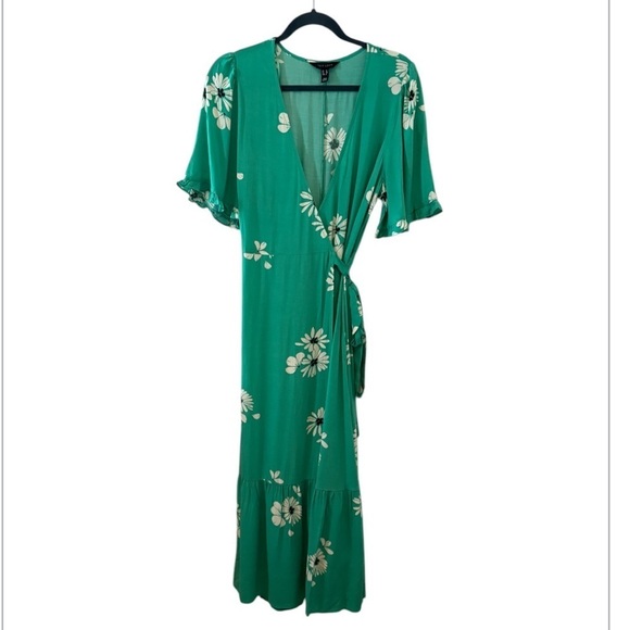 New Look Emerald Green Romantic Daisy Floral Cottagecore Wrap Dress Size 8 - Picture 5 of 14